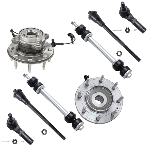 Detroit Axle - 4WD Front Wheel Hub Bearings Sway Bars Tie Rods Suspension Kit Replacement for Chevrolet Sierra Silverado 2500 HD 3500 HD - 8pc Set