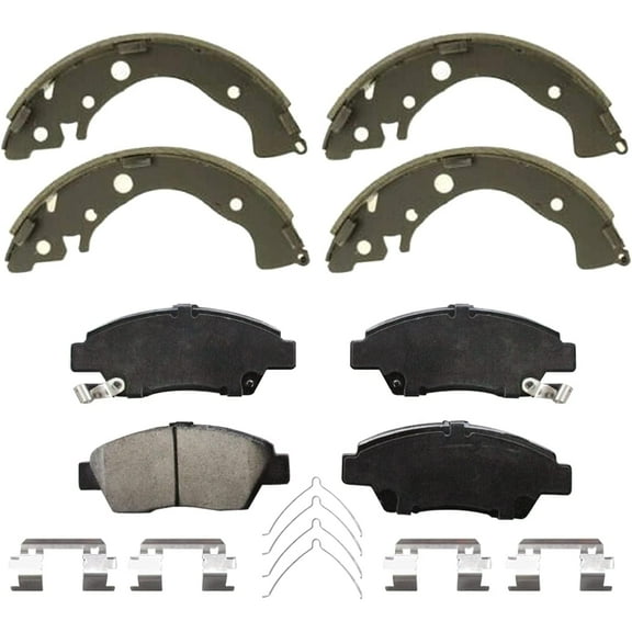 Detroit Axle - 4pc Brake Kit for 2009-2013, 2015-2020 Honda Fit, Front Ceramic Brake Pads and Rear Semi-metallic Brake Shoes 2010 2011 2012 2016 2017 2018 2019 Replacement