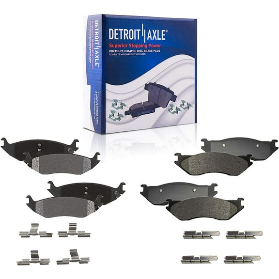 Detroit Axle - 4pc Brake Pads for 2004-2006 Dodge Durango 2002-2005 Dodge Ram 1500, 4 Front and Rear Ceramic Brake Pads Replacement
