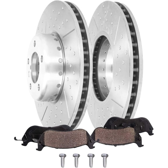 Detroit Axle - 4pc Front Brake Kit for Toyota GR Supra BMW 230i 330e 330i 430i xDrive X3 X4 Z4, Drilled and Slotted Disc Brake Rotors Ceramic Brakes Pads with Hardware: 12.99" inch Rotors