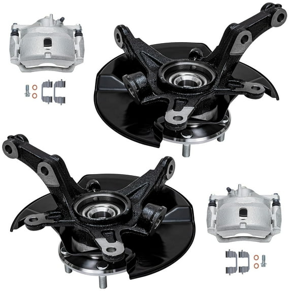 Detroit Axle - 4pc Front Steering Knuckles Kit for 2006-2011 Honda Civic, 2 Disc Brake Calipers w/Bracket 2 Steering Knuckles & Wheel Bearing Hubs 2007 2008 2009 2010 Replacement