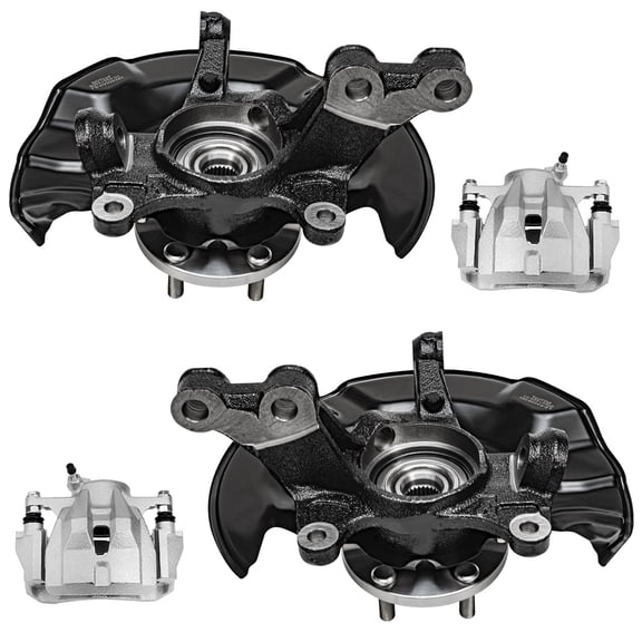 Detroit Axle - 4pc Front Steering Knuckles Kit for 2009-2013 Toyota Corolla Matrix, 2 Disc Brake Calipers w/Bracket 2 Steering Knuckles & Wheel Bearing Hubs 2010 2011 2012 Replacement