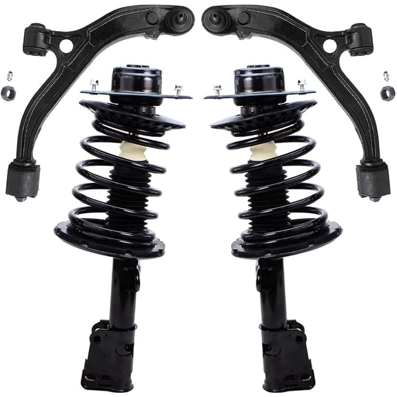Detroit Axle - Front Struts Lower Control Arms for 2001-2007 Dodge Grand Caravan Chrysler Town & Country 2001-2003 Voyager, Control Arms w/ Ball Joint Struts w/ Coil Spring Assembly 2002 Replacement