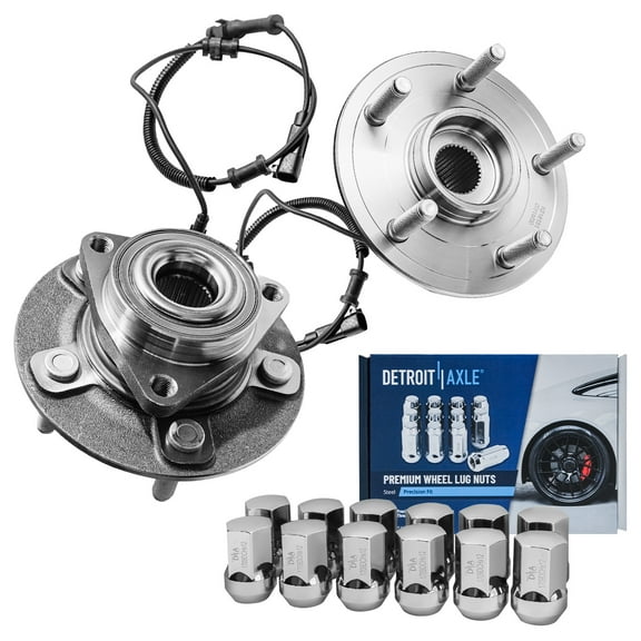 Detroit Axle - 5 Lugs Front Wheel Hub Bearings Wheel Lug Nuts Replacement for 2012-2018 Ram 1500