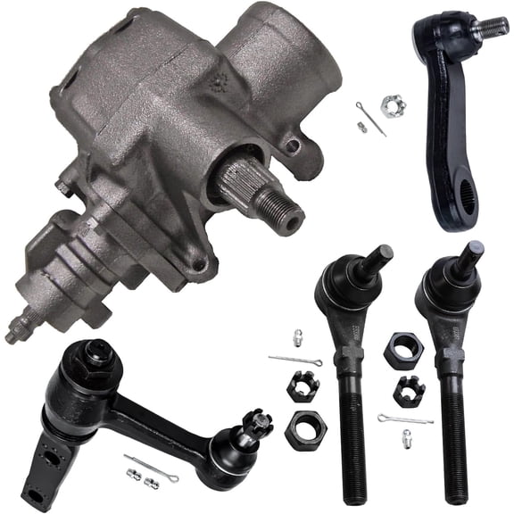 Detroit Axle - 5pc Gear Box Kit for 1997-2003 Ford F-150 2001-2002 Expedition 1998-1999 F-250, Power Steering Gear Box, Front Outer Tie Rods, Idler Arm w/3.43" Bolt Pattern, Pitman Arm Replacement
