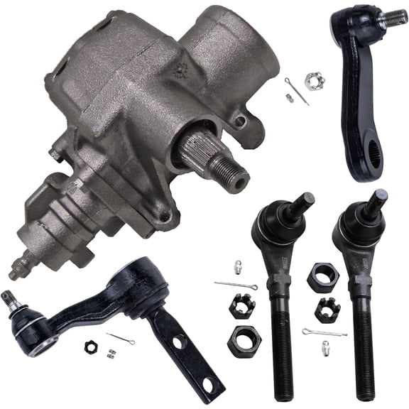 Detroit Axle - 5pc Gear Box Kit for 1997-2003 Ford F-150 2001-2002 Expedition 1998-1999 F-250, Power Steering Gear Box, Front Outer Tie Rods, Steering Pitman Arm, Idler Arm w/2.48" Bolt Pattern