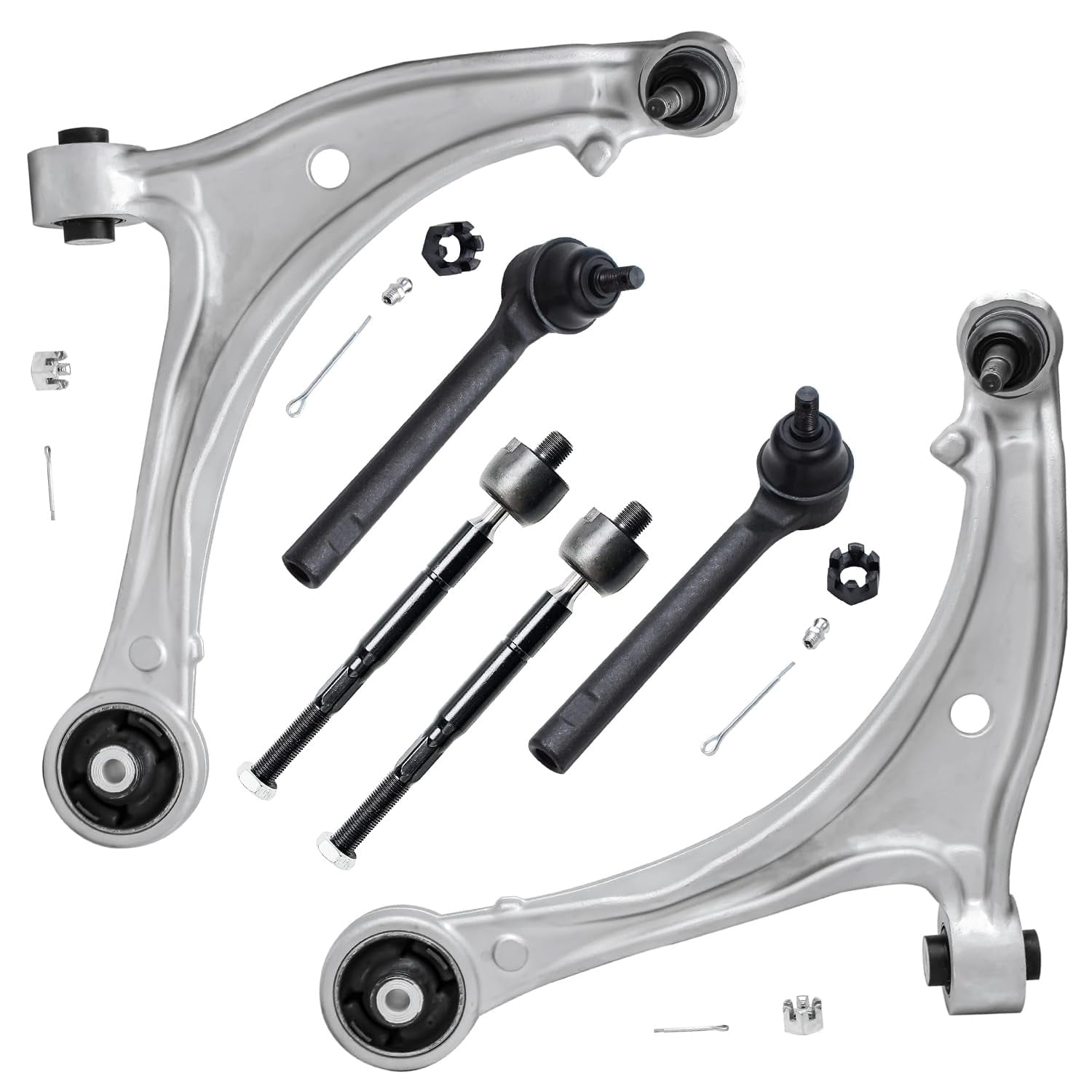 Detroit Axle - 6pc Front End Control Arms Kit for 2005-2010 Honda Odyssey 2 Lower Control Arms w/ Ball Joints 4 Inner & Outer Tie Rod End Links 2006 2007 2008 2009
