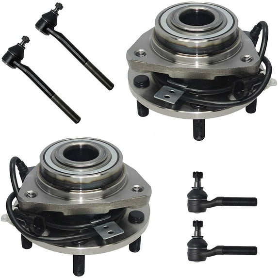 Detroit Axle - 6PC Front Wheel Hub Bearings with Inner and Outer Tie Rods for 1998 1999 2000 2001 2002 2003 2004 Chevrolet Chevy S10 Blazer 4WD / GMC Jimmy Sonoma 4WD 4X4