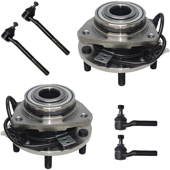 Detroit Axle - 6PC Front Wheel Hub Bearings with Inner and Outer Tie Rods for 1998 1999 2000 2001 2002 2003 2004 Chevrolet Chevy S10 Blazer 4WD / GMC Jimmy Sonoma 4WD 4X4