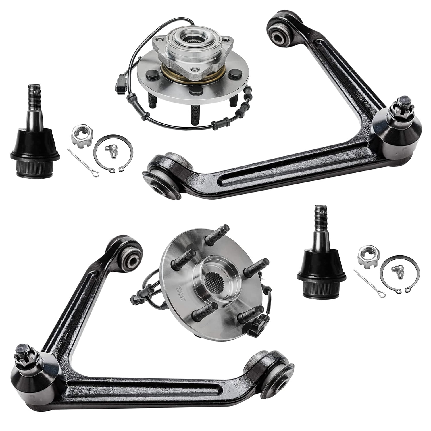 Detroit Axle 6pc 4WD Front Upper Control Arms Ball Joints Wheel Hubs