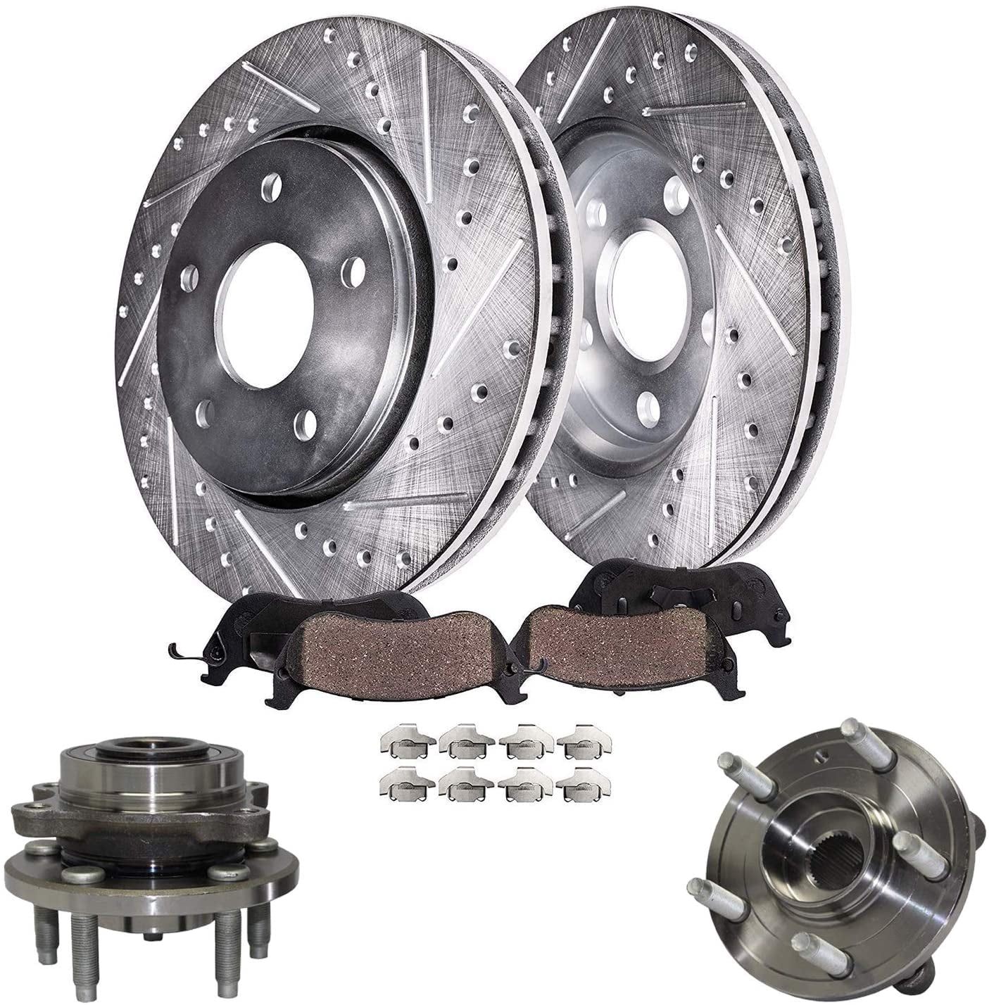 Detroit Axle Replacement for 2013-19 Ford Flex Lincoln MKT MKS 5 Lug 352mm Front Drilled Slotted Rotors w/Ceramic Brake Pads + Wheel Hub & Bearings Assembly - 6pc