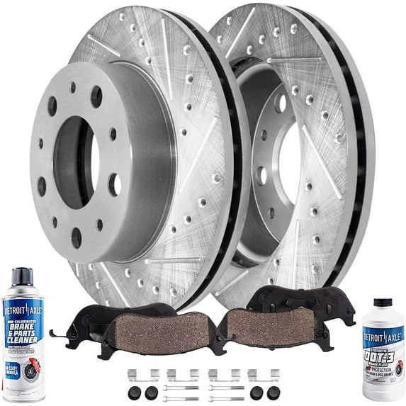Detroit Axle - 6pc Front Brake Kit for 2014-2021 Ram ProMaster 1500 2500 3500 Drilled and Slotted Disc Brake Rotors Ceramic Brakes Pads with Hardware Replacement : 11.81" inch Rotor