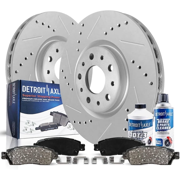 Detroit Axle - 6pc Front Brake Kit for 2015-2022 Ram Promaster City, 2016 2017 2018 2019 2020 2021 Drilled and Slotted Disc Brakes Rotors Ceramic Brake Pads Replacement : 12.01" inch Rotor