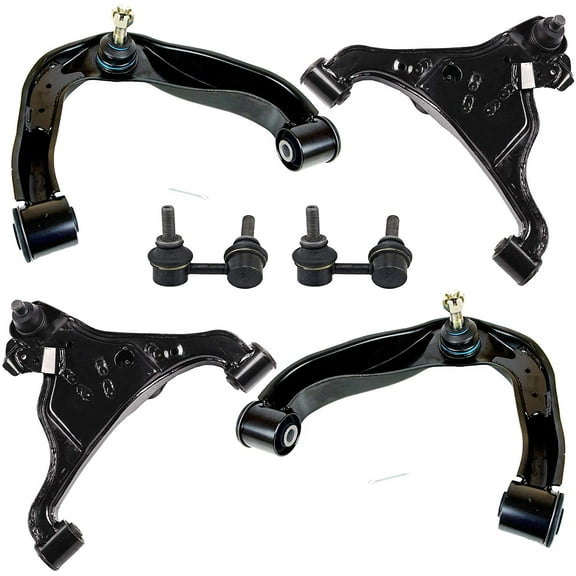 Detroit Axle - 6pc Front End Control Arms for 2005-2018 Nissan Frontier, 2005-2012 Pathfinder, 2005-2015 Xterra, 4 Upper Lower Control Arms 2 Sway Bar Links Replacement