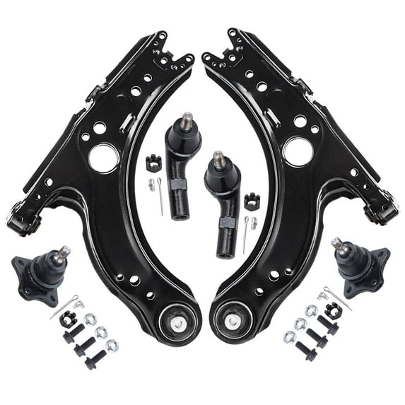 Detroit Axle - 6pc Front End Control Arms Kit for 98-10 VW Beetle, 1999-2005 Golf Jetta, 2 Control Arms 2 Ball Joints 2 Tie Rods 2000 2001 2002 2003 2004 2006 2007 2008 2009 Replacement