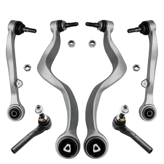 Detroit Axle - 6pc Front End Control Arms Kit for BMW 745i 745Li 760i 760Li, 4 Lower Thrust Control Arms 2 Outer Tie Rod Ends Suspension Kit Replacement