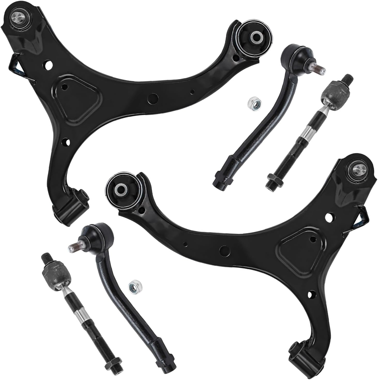 Detroit Axle - 6pc Front End Suspension Kit for Hyundai 2007-2012 Santa Fe, 2011-2013 Kia Sorento, 2 Lower Control Arms with Ball Joints 4 Inner and Outer Tie Rod End Links Replacement