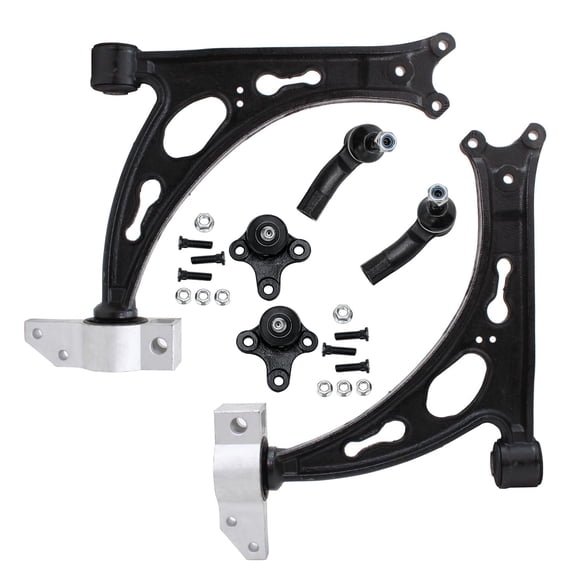Detroit Axle - 6pc Front End Suspension Kit for Jetta Golf GTI Rabbit EOS R32 Audi A3 Quattro 2 Lower Stamped Control Arms 2 Lower Ball Joints 2 Outer Tie Rod Ends Replacement