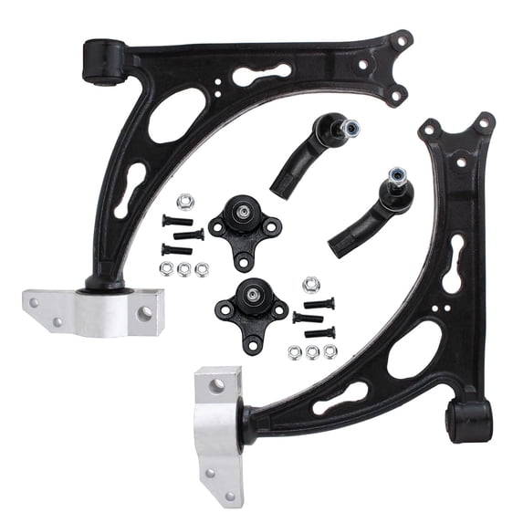 Detroit Axle - 6pc Front End Suspension Kit for Jetta Golf GTI Rabbit EOS R32 Audi A3 Quattro 2 Lower Stamped Control Arms 2 Lower Ball Joints 2 Outer Tie Rod Ends Replacement
