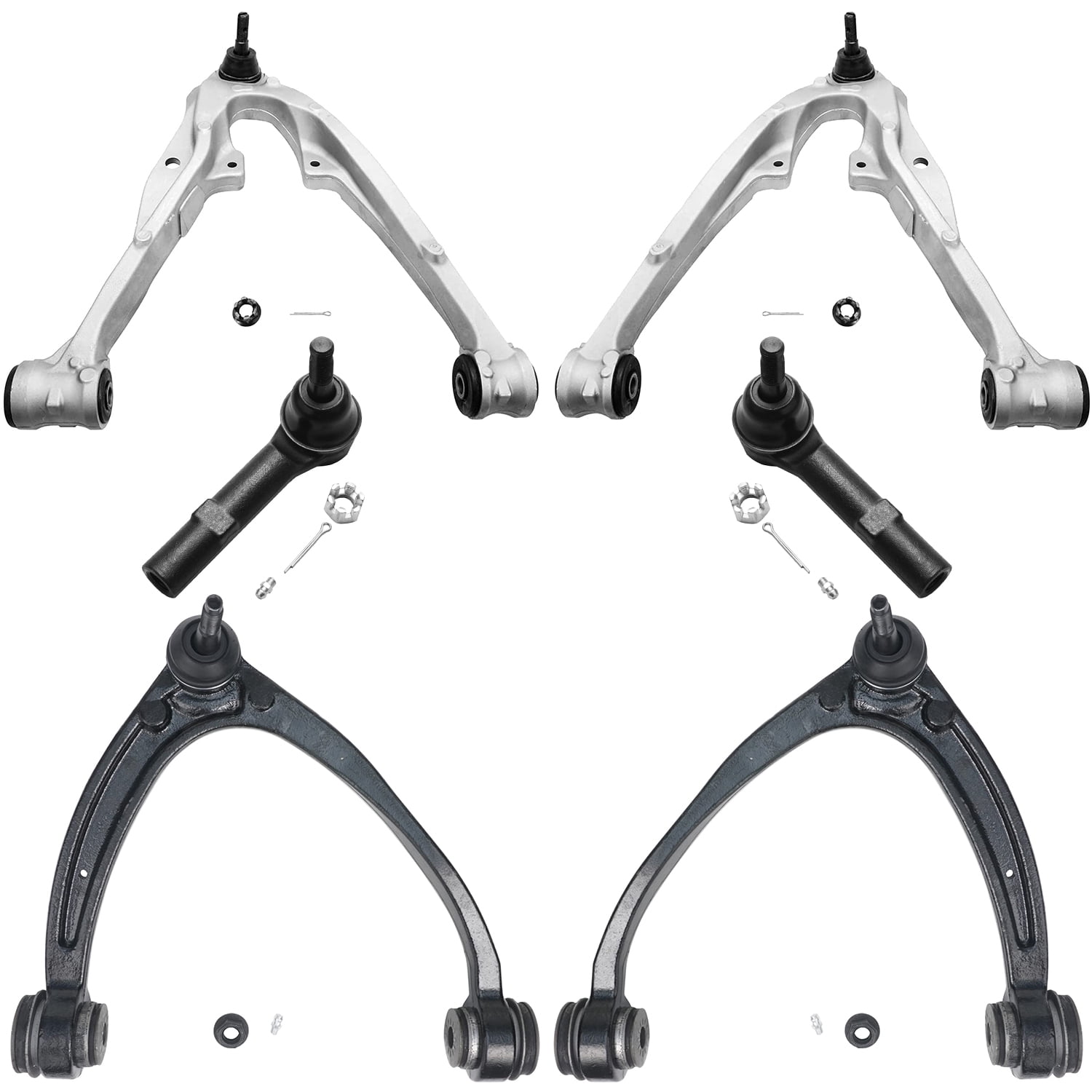 Detroit Axle - 6pc Front Lower Upper Control Arms Outer Tie Rods ...