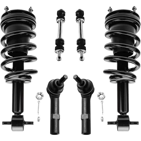 Detroit Axle - 6pc Front Struts Kit for 2007-2013 GMC Sierra Chevrolet Silverado 1500, Outer Tie Rods Sway Bars Struts w/Coil Spring Replacement Suspension