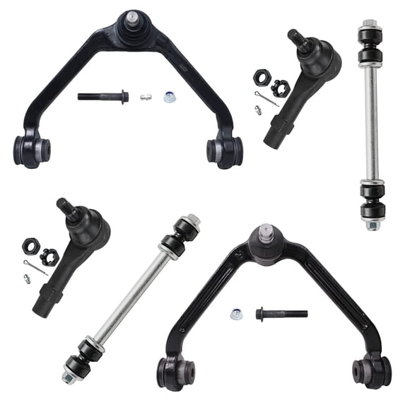 Detroit Axle - 6pc Front Upper Control Arms & Sway Bars + Outer Tie Rods Replacement for Ford Explorer Ranger Mountaineer (Torison Bar Suspension 1-Piece Design)