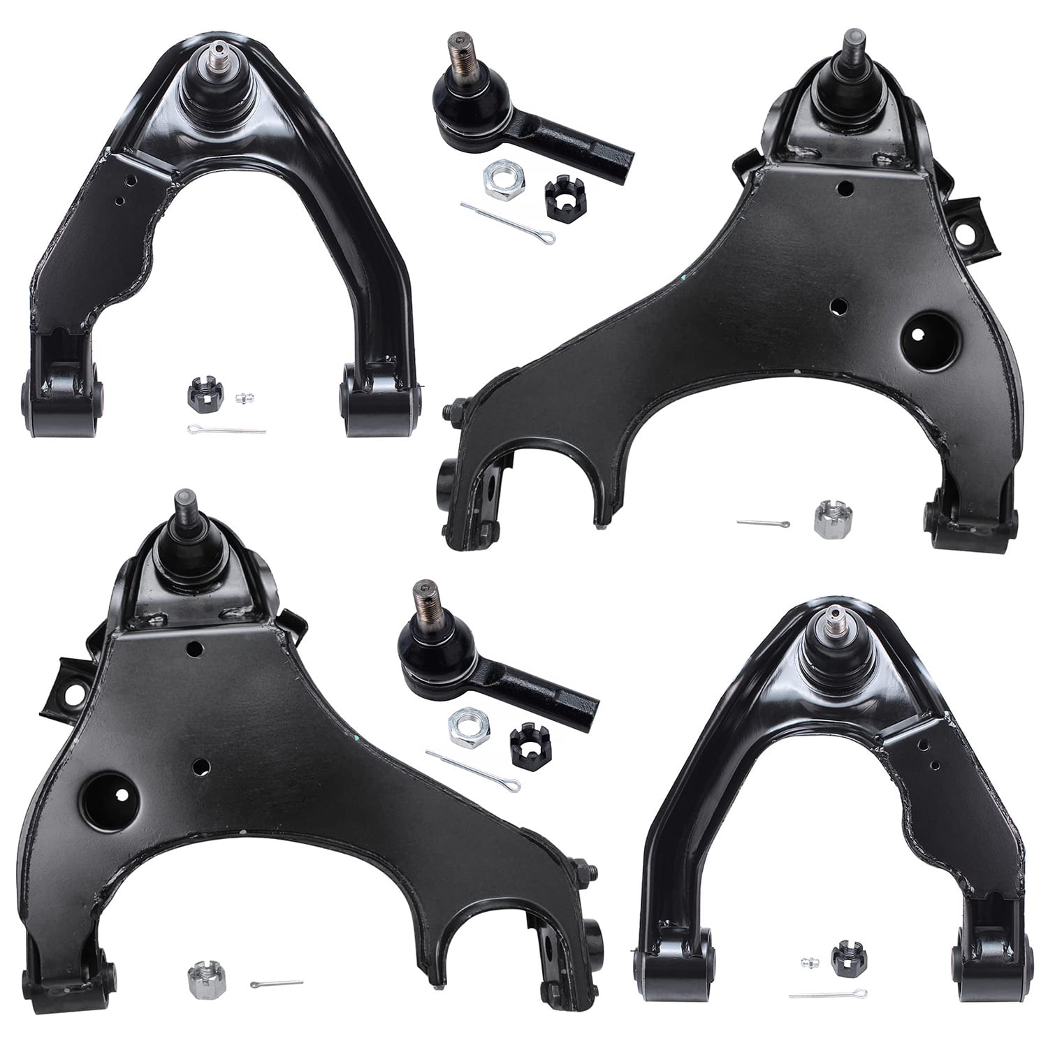 Detroit Axle - 6pc Front Upper and Lower Control Arm Assembly w/Ball Joints, Outer Tie Rod Ends for 2000 2001 2002 2003 2004 Nissan Frontier Xterra
