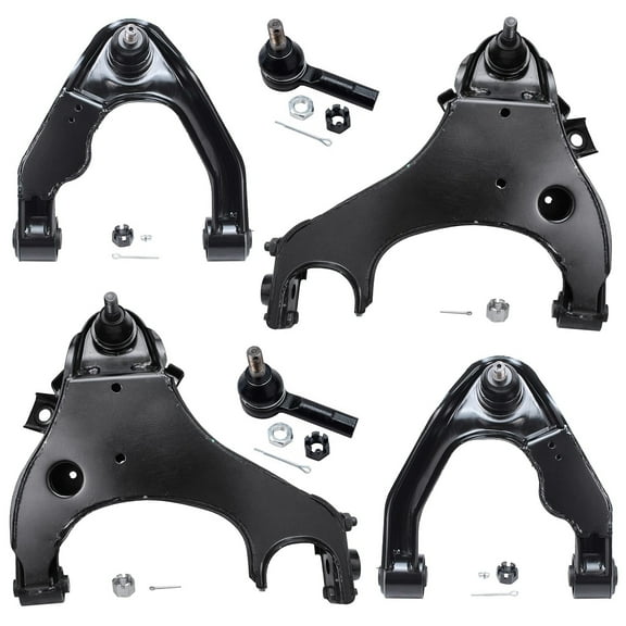 Detroit Axle - 6pc Front Upper and Lower Control Arm Assembly w/Ball Joints, Outer Tie Rod Ends for 2000 2001 2002 2003 2004 Nissan Frontier Xterra