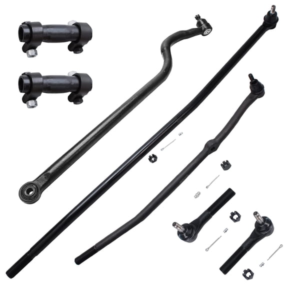 Detroit Axle - 7pc Front Suspension Kit for 4WD 1998-1999 Dodge Ram 1500 2500, 2 Steering Drag Link, 2 Adjusting Sleeves, 2 Outer Tie Rods, Track Bar, Replacement