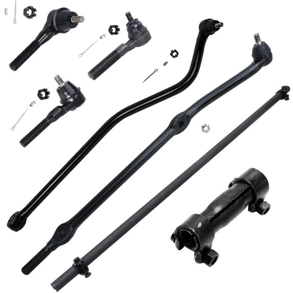 Detroit Axle - 7pc Front Suspension Kit for 97-06 Jeep Wrangler 1998 1999 2000 2001 2002 2003 2004 2005, Drag Link, 3 Tie Rods, 2 Adjusting Sleeves, Track Bar Replacement
