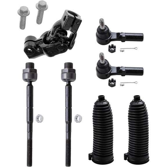 Detroit Axle - 7pc Steering Shaft Kit for 2004-2009 Dodge Durango 2007-2009 Chrysler Aspen [15mm Thread Tie Rods], Lower Intermediate Steering Shaft, Front Outer Inner Tie Rods, Boots Replacement