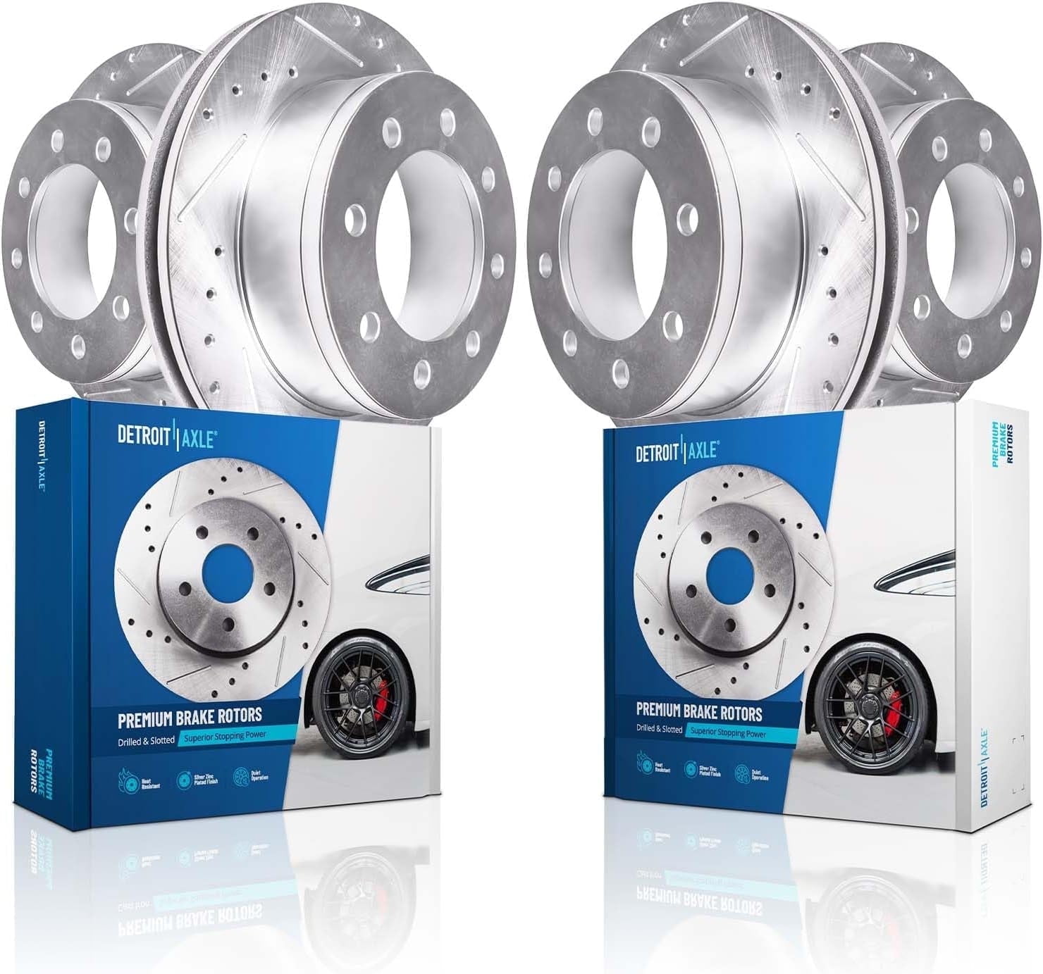 Detroit Axle - 8-Lug Brake Rotors for 2013-2022 Ford F-350 Super Duty, 2013-2016 F-450 Super Duty, 14.29" inch Front and Rear Drilled and Slotted Disc Brake Rotors Replacement