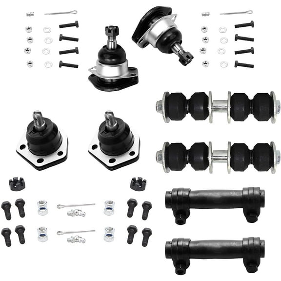 Detroit Axle - 8 Piece Front Suspension Kit - 2 Upper Ball Joints, 2 Lower Ball Joints, 2 Outer Tie Rod Ends, 2 Adjustment Sleeves - Fits 4x4 Models Only Fits select: 1998-2004 CHEVROLET S TRUCK S10