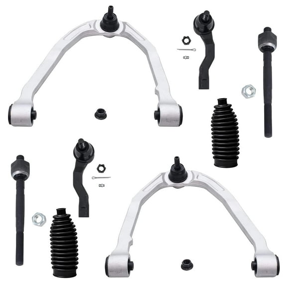Detroit Axle - 8PC Front Upper Control Arms, Inner Outer Tie Rods w/Rack Boots for 2003 2004 2005 2006 2007 Infiniti G35 - [2003-2009 350Z]