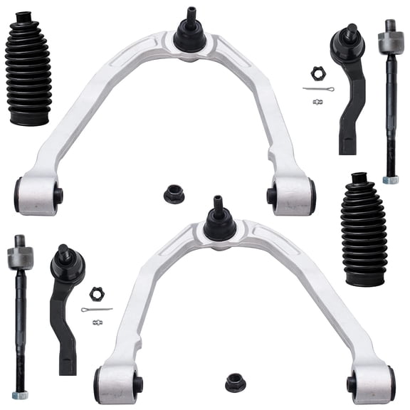 Detroit Axle - 8PC Front Upper Control Arms, Inner Outer Tie Rods w/Rack Boots for 2003 2004 2005 2006 2007 Infiniti G35 - [2003-2009 350Z]