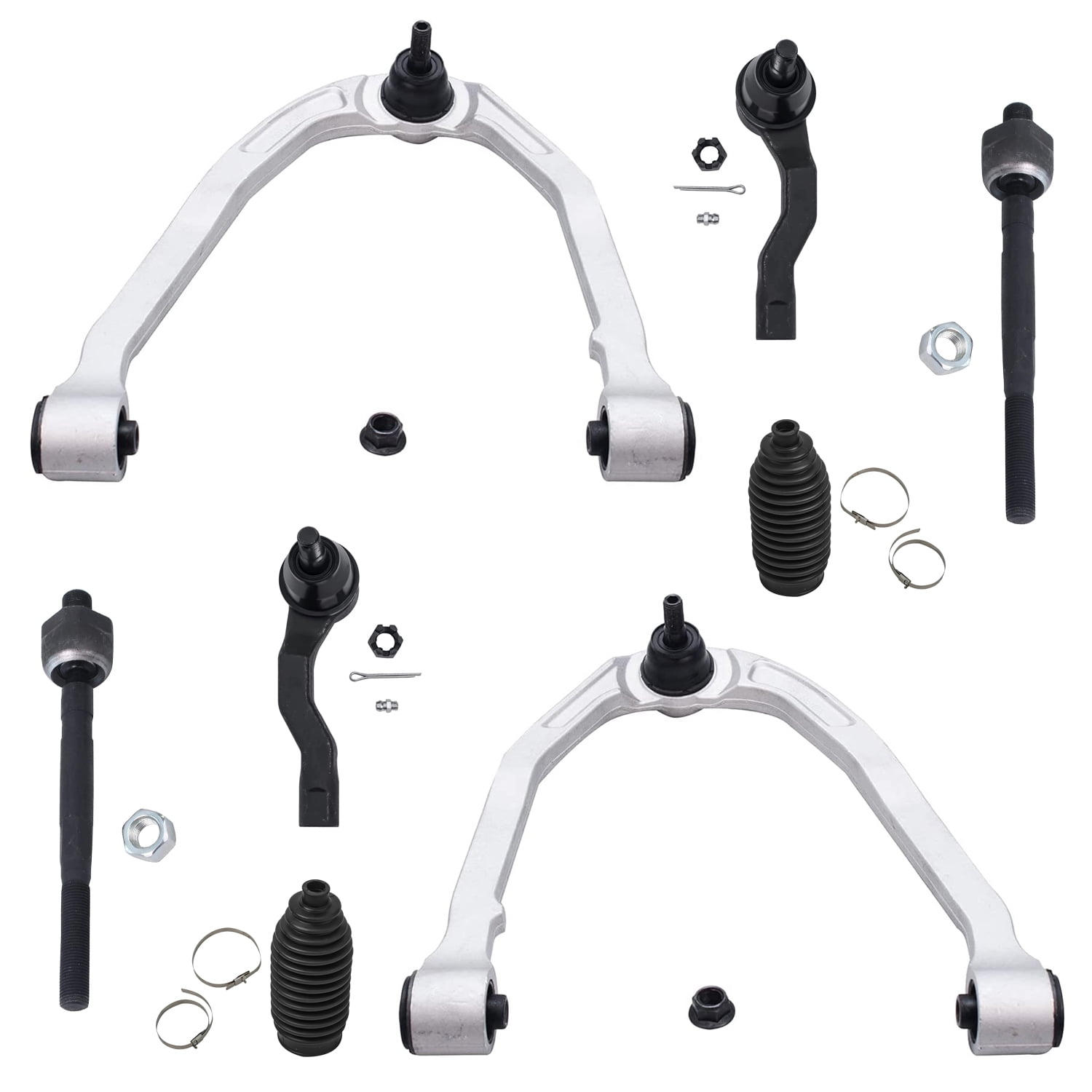 Detroit Axle 8PC Front Upper Control Arms, Inner Outer Tie Rods w