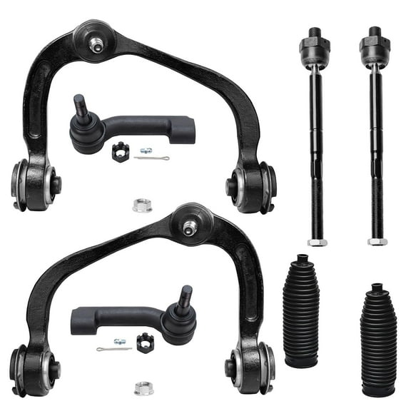 Detroit Axle - 8PC Front Upper Control Arms w/Inner and Outer Tie Rods w/Rack Boots for 2007-2014 Ford Expedition/ Lincoln navigator - [09-14 F-150 2WD]