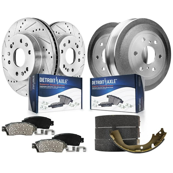 Detroit Axle - 8pc Brake Kit for 2009-2013 Chevy Silverado GMC Sierra 1500 12.99" inch Front Drilled Brake Rotors Brakes Pads Rear Brake Drums Shoes