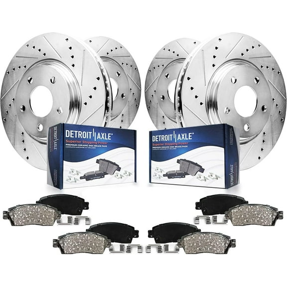 Detroit Axle - 8pc Brake Kit for Mercedes-Benz ML250 ML350 GLE350 GLE400 GLE300d, Drilled and Slotted Disc Brake Rotors Ceramic Brakes Pads : 13.78" inch Front and 12.99" inch Rear Rotors