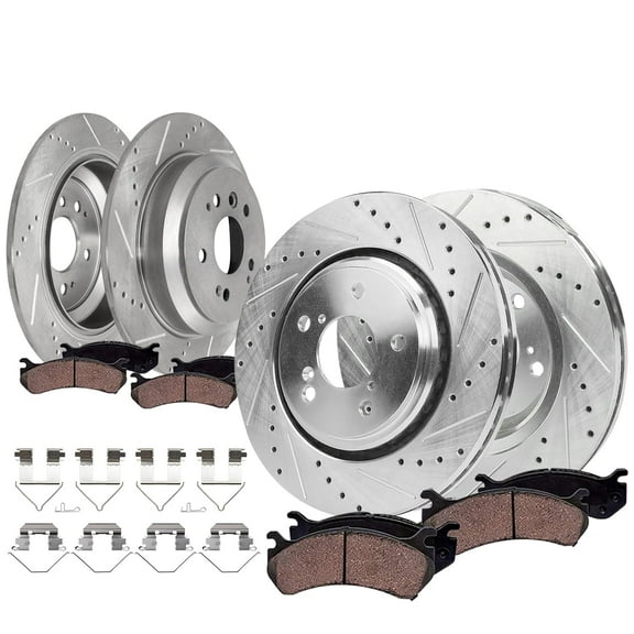 Detroit Axle - Front Rear Drilled Rotors Brake Pads for 2019-2023 Honda Passport: 12.60" Front and 12.95" Rear Rotor