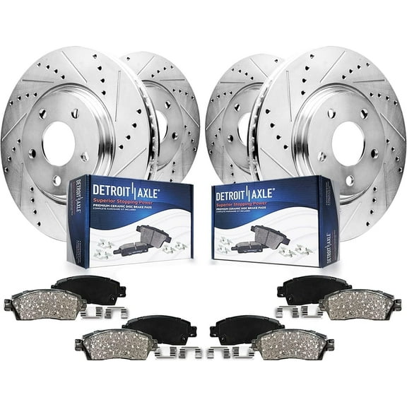 Detroit Axle - Brake Kit for 2020-2023 Subaru Legacy Outback 2022 WRX, Drilled Slotted Disc Brake Rotors Ceramic Brakes Pads Replacement: 12.44" inch Front and 11.81" inch Rear Rotor