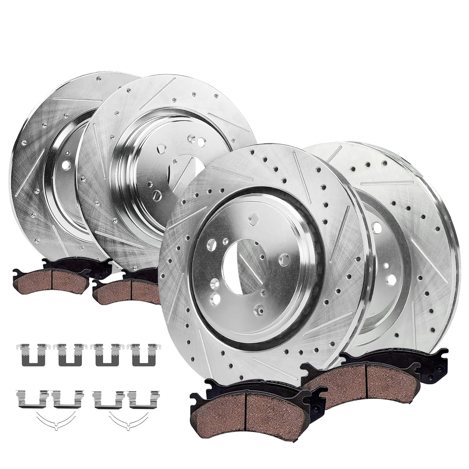 Front Rear Ceramic Pads And Coated Disc Brake Rotors Kit For