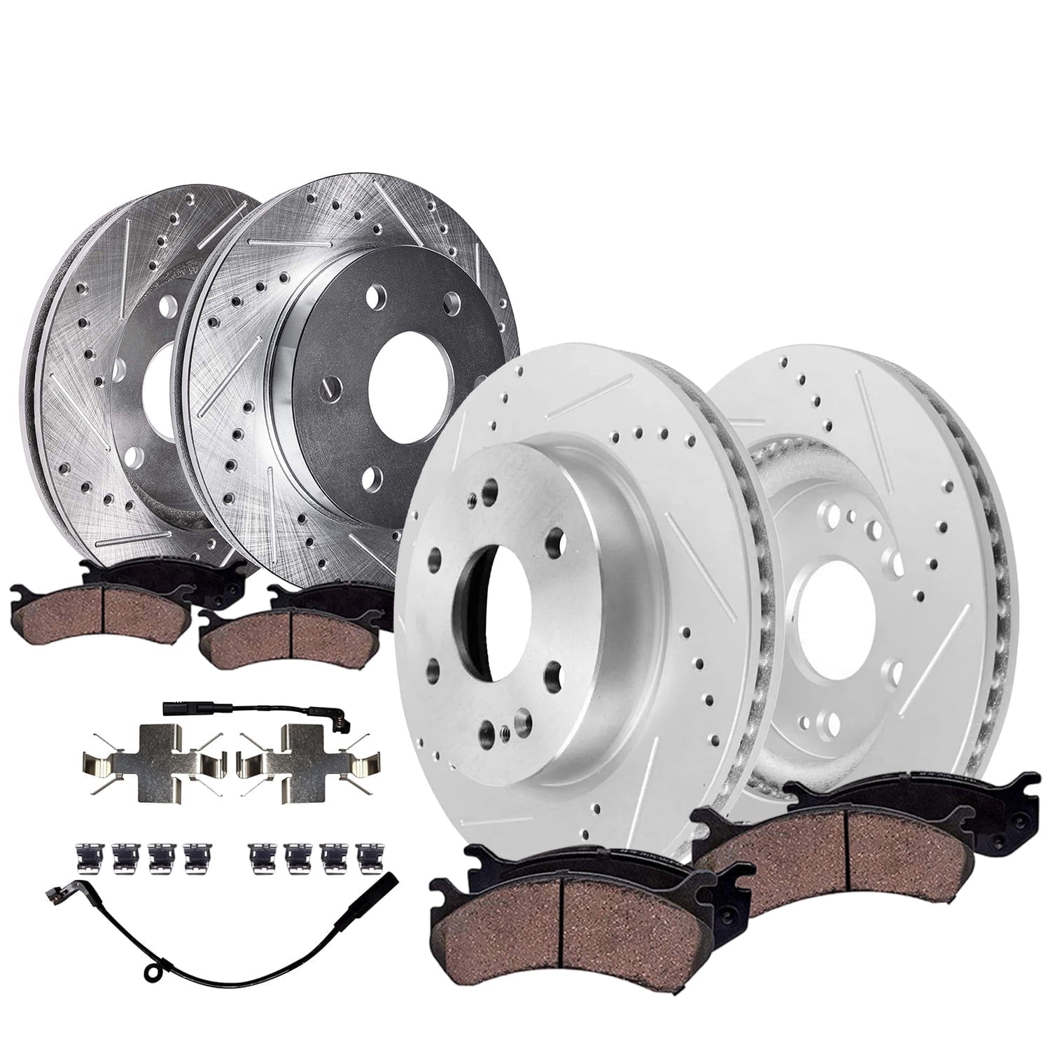 Detroit Axle - 8pc Brake Kit for Chevy GMC Silverado Sierra 1500 Yukon XL Escalade ESV Drilled & Slotted Brake Rotors Ceramic Brakes Pads Replacement : 13.50" inch Front and 13.58" inch Rear Rotor