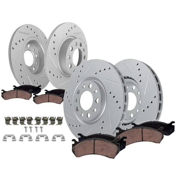 Detroit Axle - 8pc Brake Kit for Jeep 2015-2022 Renegade 2016-2020 500X, Drilled and Slotted Disc Brake Rotors Ceramic Brakes Pads Replacement : 12.00" inch Front and 10.94" inch Rear Rotors