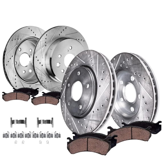 Detroit Axle - 8pc Brake Kit for Lexus GS350 IS350 IS200t RC350 GS200t GS450h IS300 RC200t RC300, 13.15" inch Front and 12.20" inch Rear Drilled and Slotted Disc Brakes Rotors Ceramic Brake Pads