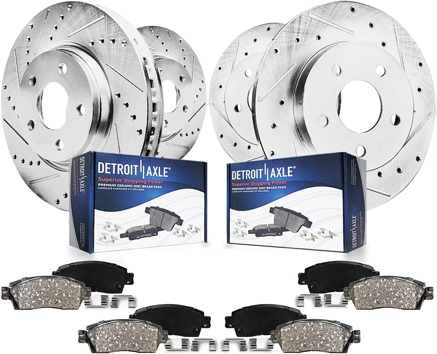Detroit Axle - 8pc Brake Kit for 2014-2020 Mitsubishi Outlander 2016-2024 Outlander Sport, Drilled and Slotted Disc Brake Rotors Ceramic Brakes Pads : 11.57" inch Front and 11.89" inch Rear Rotor