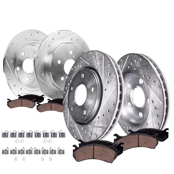 Detroit Axle - 8pc Brake Kit for Toyota 2016-2019 Mirai 11.65" inch Front and 11.42" inch Rear Drilled and Slotted Disc Brake Rotors Ceramic Brakes Pads with Hardware 2017 2018 Replacement