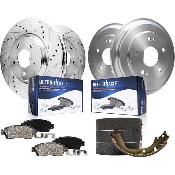 Detroit Axle - Brake Kit for 2012-2015 Honda Civic, 2013 2014 Front Drilled and Slotted Disc Brake Rotors Ceramic Brakes Pads Rear Brake Drums Brakes Shoes Replacement : 10.31" inch Front Rotors