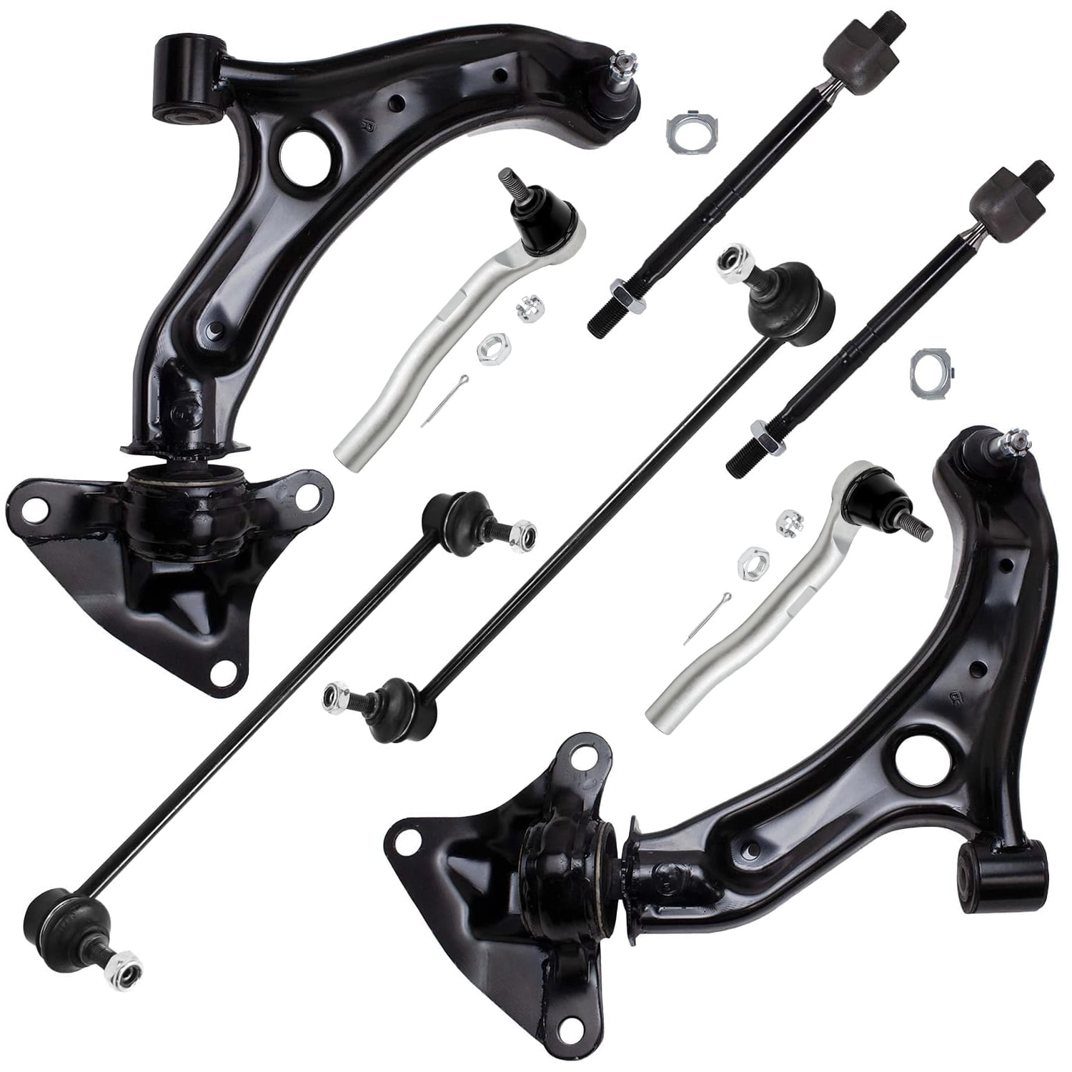 Detroit Axle - 8pc Front Suspension Kit for 2009-2014 Honda Fit, 2 Lower Control Arms with Ball Joints 2 Sway Bars 4 Inner Outer Tie Rods