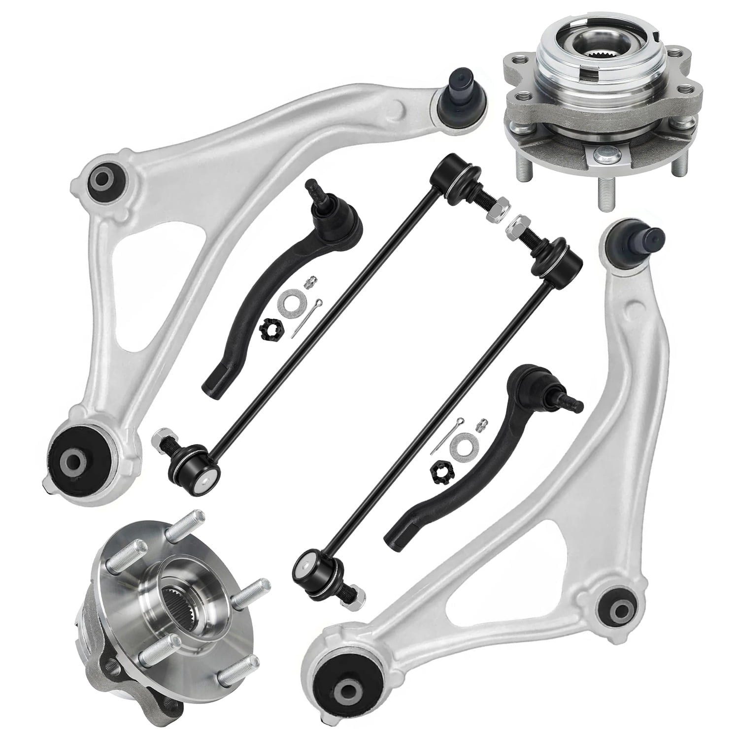 Detroit Axle - 8pc Front End Suspension Kit for 2013-2014 Nissan Altima, 2 Lower Control Arms with Ball Joints Assembly 2 Sway Bars 2 Tie Rods 2 Wheel Bearing Hubs Replacement
